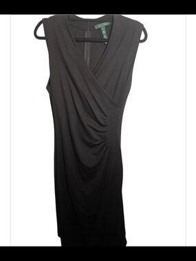 Lauren Ralph Lauren Brown Ruched Faux Wrap Sheath Dress Size Medium